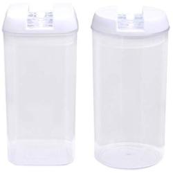 TOPBATHY Food Storage Tank Grain Sealed Can Food Jar Cereal Container or Snack Oatmeal Rice (1.1L Round+1.2L Square) (White) 2pcs