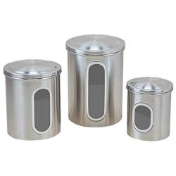 Cwg Set of 3 Tea Sugar and Coffee Storage Canister Stainless Steel Airtight Food Canister Jars with Window