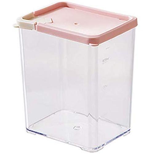 Food Storage Containers With Lids Transparent Square,Airtight Food Storage Canister With Scale,Cereal Storage Containers Stackable,For Multigrain,Dried Fruit,Etc,Save Space,Pink-800ML