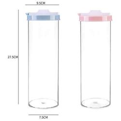 Homespace Noodle Storage Box Kitchen Grains Storage Tank Plastic Transparent Sealed Fresh-Keeping Jar Round Shaped Food Storage Container, 2 Pack, Pink & Blue