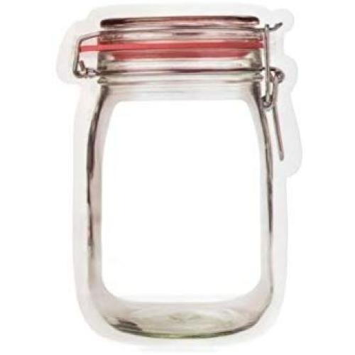 50Pcs Food Saver Storage Bags Mason Jar Pattern Reusable Airtight Portable Zipper Bags Snack Container Leakproof Retail Package Bag Frosted Clear Pouches for Travel Red 7.6" X 5.4"(19.5 X 13.7cm)