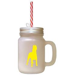 Yellow Dogo Argentino Silhouette Frosted Glass Mason Jar With Straw