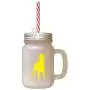 Yellow Dogo Argentino Silhouette Frosted Glass Mason Jar With Straw