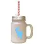 Light Blue Maine Coon Cat Silhouette #3 Frosted Glass Mason Jar With Straw