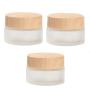 3PCS 30g/1oz Empty Frosted Clear Glass Bottle with Wood Grain Plastic Lid and Inner Plug Refillable Travel Sample Packing Containers Dispenser Storage Jars Vial Pot for Face Eye Cream(As photo)