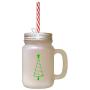 Green Christmas Tree Style 4 Frosted Glass Mason Jar With Straw