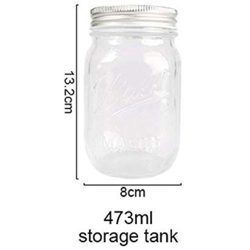 Jar with Lids Glass Bottle Ice Cream Fruit Installed Cold Drink Water Bottles Straw Storage,473ml