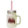 Maroon Autumn Orange Tree Leaves Frosted Glass Mason Jar With Straw