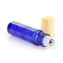 3PCS 10ml/0.34oz Empty Refillable Blue Glass Roll-on Bottles with Stainless Steel Roller Balls Wood Grain Cap Portable Cosmetic Containers Jar Pot Vials Holder for Essential Oil Perfume