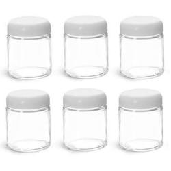 Nakpunar 2 oz Glass Jars with Metal Lid for Creams, Spice, Honey, Jams … (White, 6)