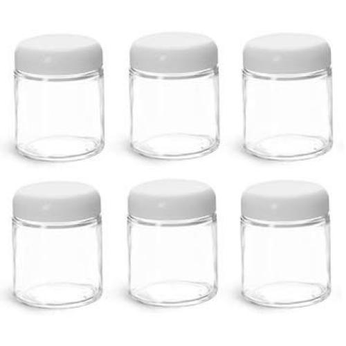 Nakpunar 2 oz Glass Jars with Metal Lid for Creams, Spice, Honey, Jams … (White, 6)