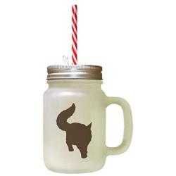 Brown Maine Coon Cat Silhouette #3 Frosted Glass Mason Jar With Straw