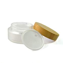 2 Pack 50ml/1.7oz Frosted Glass Cosmetic Cream Jar Bottle Refillable Glass Face Cream Pot Cosmetics Container With Bamboo lids and Inner Liners For Travel DIY Sample Eyeshadow Essential Oils