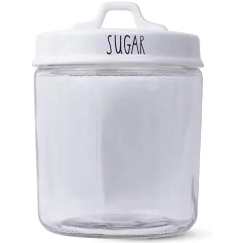 Klare, breite, mundoffene Glasbehälter, 1 Gallon Fassungsvermögen, mit doppelwandigem weißem Porzellan Deckel von PotteryLove (für Zucker)