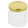 7Penn Mini Glass Jars with Gold Lids and Labels 24pk 1.5oz (45mL) ? Small Hexagonal Jars Great as Honey Jars or Crafts