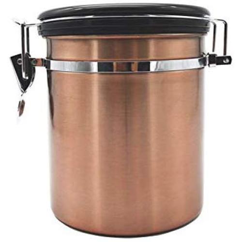 304 Stainless Steel with Exhaust Valve Sealed Can, Coffee Bean Storage Tank, Dried Fruit and Tea Can (golden)