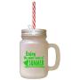 Green Enjoy The Sweet Taste Of Summer Frosted Glass Mason Jar With Straw