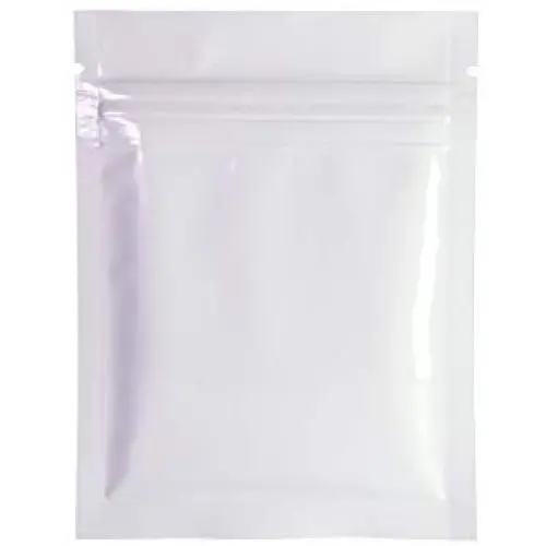 QQ Studio 100 Stück Doppelseitige Glänzende Metallfolien-Flachpackungs-Ziplock-Beutel (3“ x 4“, Glänzend Weiß)