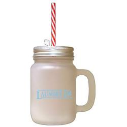 Light Blue Laundry 25 Cents Frosted Glass Mason Jar With Straw