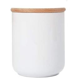 White Ceramic Kitchen Canister Container with Airtight Wood Lid Food Storage Jar Sugar Container Salt and Pepper Storage Containers Candy Jar Spices and Tea Jar Coffee Canister,23.7 Floz