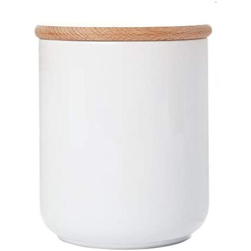White Ceramic Kitchen Canister Container with Airtight Wood Lid Food Storage Jar Sugar Container Salt and Pepper Storage Containers Candy Jar Spices and Tea Jar Coffee Canister,23.7 Floz White Ceramic Kitchen Canister Container with Airtight Wood Lid Food Storage Jar Sugar Container Salt and Pepper Storage Containers Candy Jar Spices and Tea Jar Coffee Canister,23.7 Floz