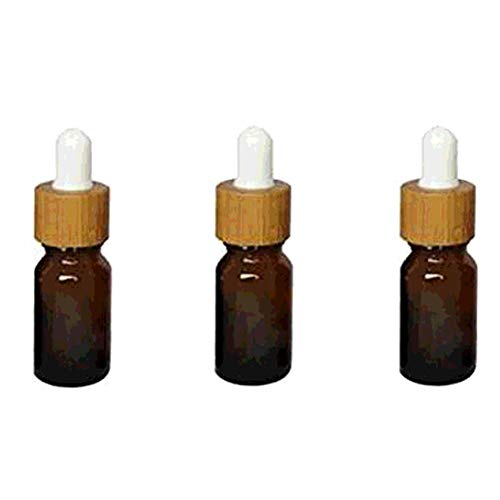 3pcs Glass Dropper Empty Refillable Vial Sample Bottle with Bamboo Cap Essential Oil Perfume Aromatherapy Storage Container Pot With White Rubber Cap (Brown) (10ML)