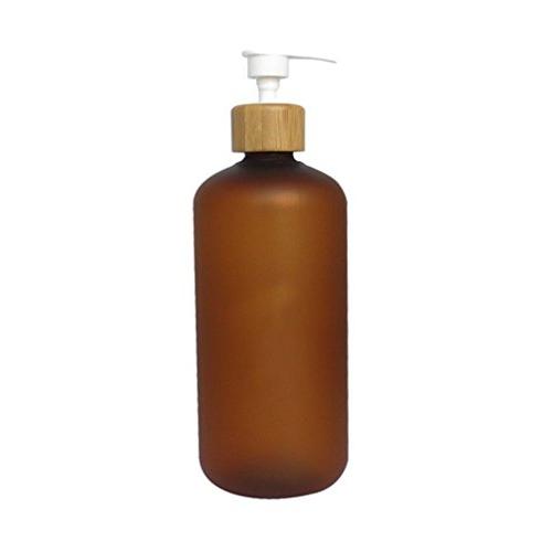 500ml Bamboo Cap Amber Frosted Plastic Lotion Cream Pump Bottle Shampoo Body Wash Empty Container