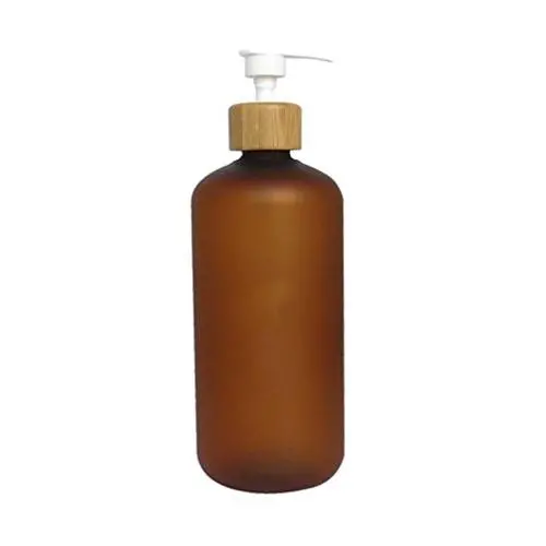 500ml Bamboo Cap Amber Frosted Plastic Lotion Cream Pump Bottle Shampoo Body Wash Empty Container