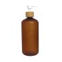 500ml Bamboo Cap Amber Frosted Plastic Lotion Cream Pump Bottle Shampoo Body Wash Empty Container
