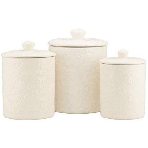 10 Strawberry Street CAN WHT Kitchen Canister Set, 3 Piece, Rose White