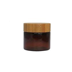 1PCS 50ML 1.7OZ Amber Empty Plastic Cream Bottle with Bamboo Cover Face Eye Cream Holder Makeup Case Trial Sample Box Refillable Durable Cosmetic Container Jar Pot for Travel Daily Life