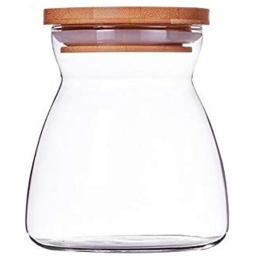 Shelf Floating Seal Storage Jar Transparent Glass Jar Storage Tank Food Dried Fruit Miscellaneous Grains Tea Pot Storage Bottle (bamboo Plug). (Size : B)
