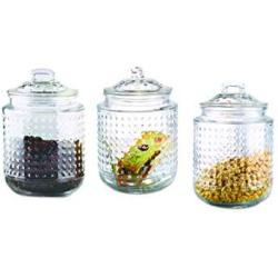 Home Basics Dotted 40.5 oz. Glass Canister Jar with Glass Fresh Sealed Air-Tight Lid, Food/Grocery Storage for Tea, Coffee, Sugar, Lentil, Pasta Containers (Set of 3), Clear