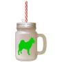 Green Norwegian Buhund Silhouette Frosted Glass Mason Jar With Straw