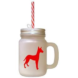 Red Podenco Canario Silhouette Frosted Glass Mason Jar With Straw