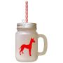 Red Podenco Canario Silhouette Frosted Glass Mason Jar With Straw