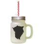 Black Domestic Longhair Cat Head Silhouette #1 Frosted Glass Mason Jar With Straw