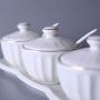 Kitchen seasoning box/Ceramic Condiment Storage Container and Porcelain Plate Handmade Outline Seasoning jar Three-Piece Set