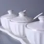 Kitchen seasoning box/Ceramic Condiment Storage Container and Porcelain Plate Handmade Outline Seasoning jar Three-Piece Set