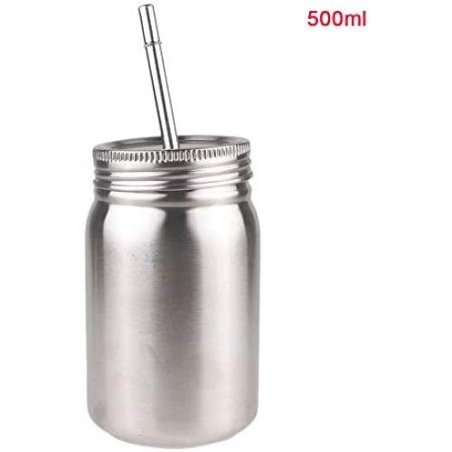 Mason Jar With Lid Straw Insulation Double Walled Organizer Stainless Steel Coffee Cup Drinking Kitchen Storage Portable Bottle Tea