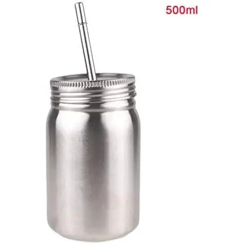 Mason Jar Coffee With Lid Straw Stainless Steel Tea Drinking Double Walled Kitchen Cup Portable Storage Bottle Insulation Organizer