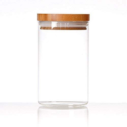 HOMILY Medium Round Shape Glass Food Storage Jar Set with Airtight Bamboo Lid Seal (1pcs, size M)