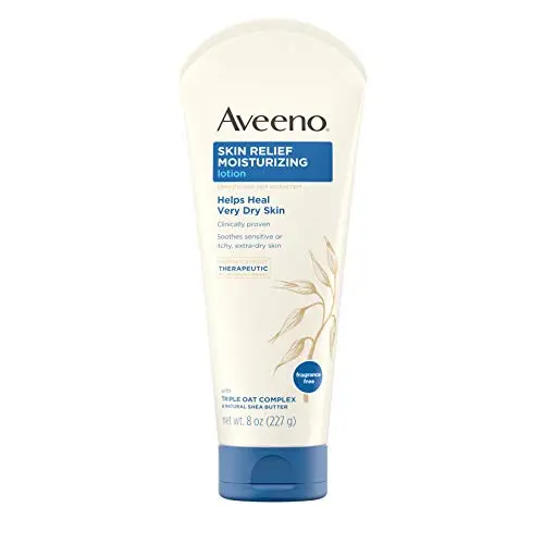 Lotion Apaisante Aveeno 24 Heures pour Peaux Sensibles avec Beurre de Karité Naturel et Complexe Tripleavoine, Lotion Thérapeutique Inodore pour les Peaux Très Sèches et Démangeayantes, 236 ml Lotion Apaisante Aveeno 24 Heures pour Peaux Sensibles avec Beurre de Karité Naturel et Complexe Tripleavoine, Lotion Thérapeutique Inodore pour les Peaux Très Sèches et Démangeayantes, 236 ml