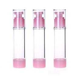 3Pcs Portable Empty Refillable Plastic Airless Pump Bottles Cosmetic Makeup Cream Lotion Toner Toiletries Liquid Sample Packing Storage Containers Vial Jar Pots(Pink-50ml/1.7oz)