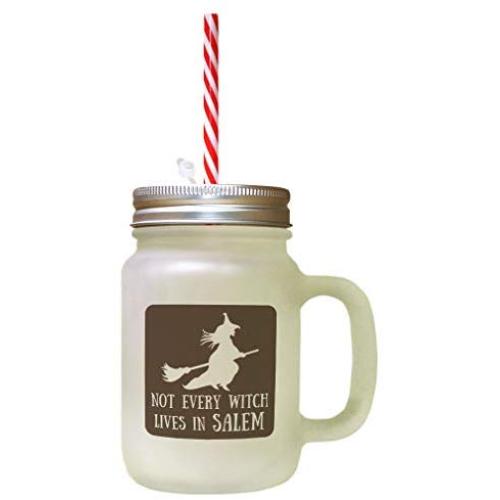 Brown Not Every Witch Lives In Salem Frosted Glass Mason Jar With Straw