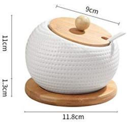 Ceramic cruet seasoning jar salt bowl sugar bowl kitchen household ceramic seasoning jar glass lid storage tank wooden tray,1pcs-F