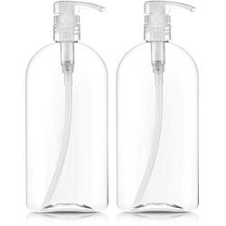 BAR5F Plastic Bottles with Pump Dispenser, 32 oz (1 Liter) | Leak Proof, Large, Empty Clear Oval, Refillable, BPA Free for Shampoo, Hair Conditioner, Lotion, Oils | Set of 2