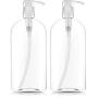 BAR5F Plastic Bottles with Pump Dispenser, 32 oz (1 Liter) | Leak Proof, Large, Empty Clear Oval, Refillable, BPA Free for Shampoo, Hair Conditioner, Lotion, Oils | Set of 2