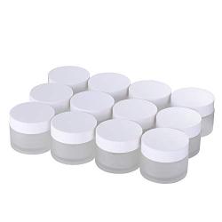 Glass Bottle Frosted Container Compatible Glass Cream Jar for Cosmetic Glass Containers(12 Pack) Empty Cream Jars 50ml (White)