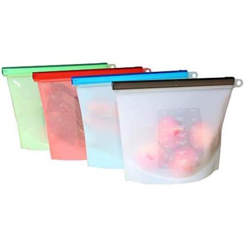 Coolnice Reusable Silicone Food Storage Bags Seal Food Preservation Bags Leak proof Freezer Bags for Vegetable Liquid Snack Meat Lunch Fruit Food Storage & Organization Sets-4 Pack 1000ML 30oz